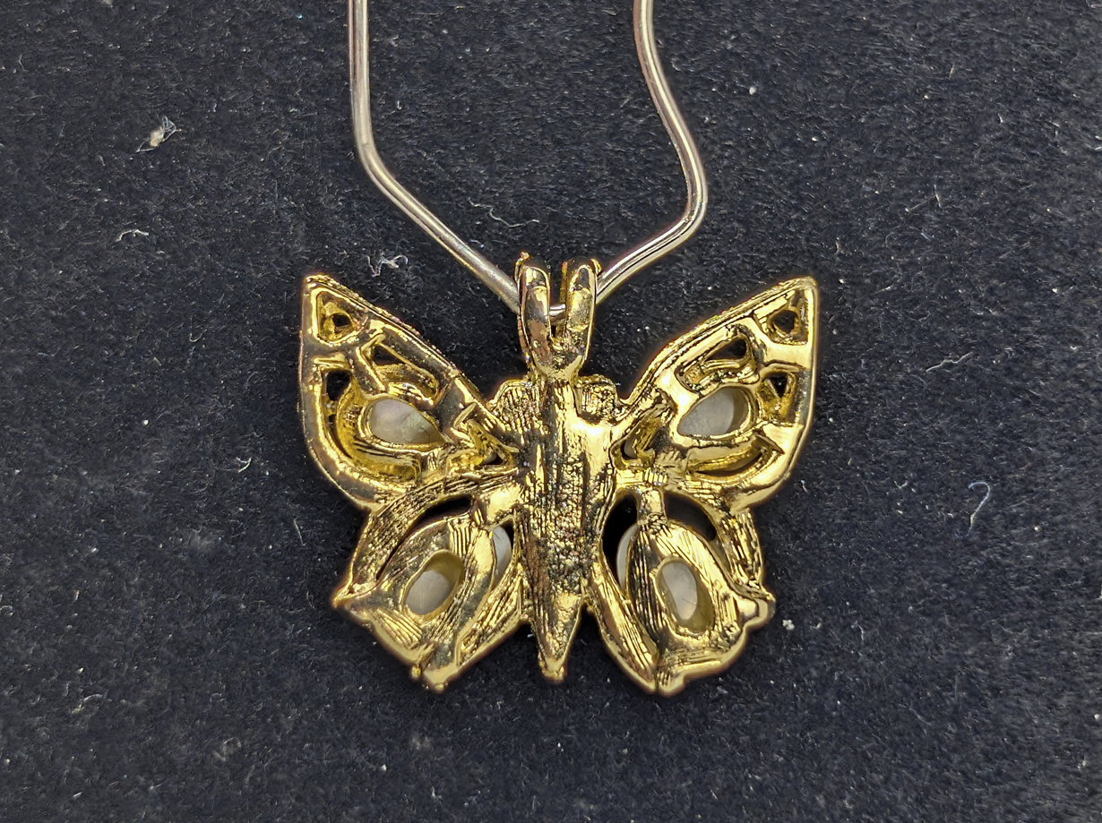 Dainty Gold-Toned Butterfly Pendant With Pearl Accents - Gorgeous Taiwan Gold-Toned Butterfly Necklace Pendant