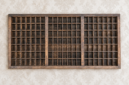 19th Century Letterpress Type Cabinet Drawer Engraver Roman 6pt - Vintage Wooden Shadow Box Wall Frame 147 Pocket Printers Letter Tray