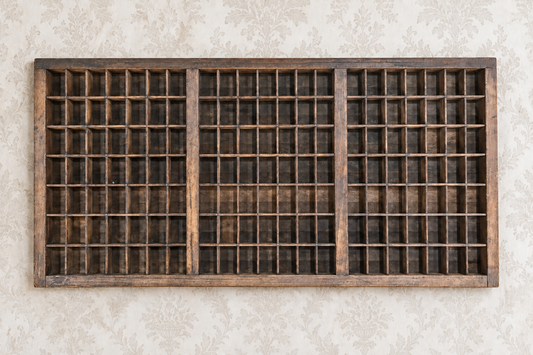 19th Century Letterpress Type Cabinet Drawer Engraver Roman 6pt - Vintage Wooden Shadow Box Wall Frame 147 Pocket Printers Letter Tray