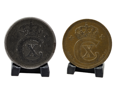 Set of 2 1919 Denmark 5 Ore Coin - Bronze and Iron Coins - AU Condition - WW1 Collectible - Great for Birthdays, Collections