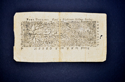 April 10th, 1774 Maryland Colony 4 Dollar Colonial Note - Colonial Currency - 1774 Colony of Maryland Four Dollar Banknote - MD-68