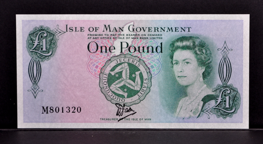 1983 Isle of Man Government 1 Pound Note - Rare Plastic Pound Note - Uncirculated (UNC) - 1983 (ND) Isle of Man One Pound Banknote - P#38