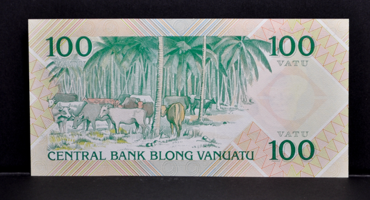 1982 Central Bank of Vanuatu 100 Vatu Note - First Banknote of Vanuatu - Uncirculated (UNC) - 1982 Vanuatu One Hundred Vatu Banknote - P#1