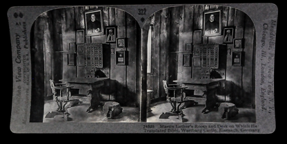 Antique Keystone Stereoview of Martin Luther's Room, Wartburg Castle, Germany - No. 24525 - 1920s Photograph Inside German Castle Stereoview