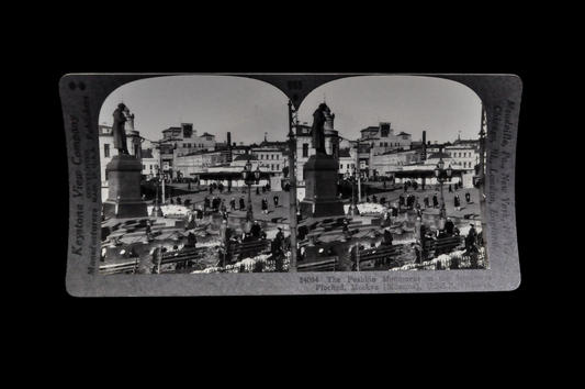 Antique Keystone Stereoview of the Pushkin Monument, Moscow, USSR - No. 34094 - 1930s Photo of Soviet Russia Stereoview