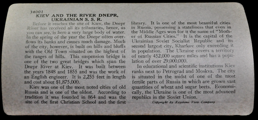 Antique Keystone Stereoview of the River Dnepr Bridge, Kiev, Soviet Ukraine - No. 34001 - 1930s USSR Kiev Ukrainian River Stereoview