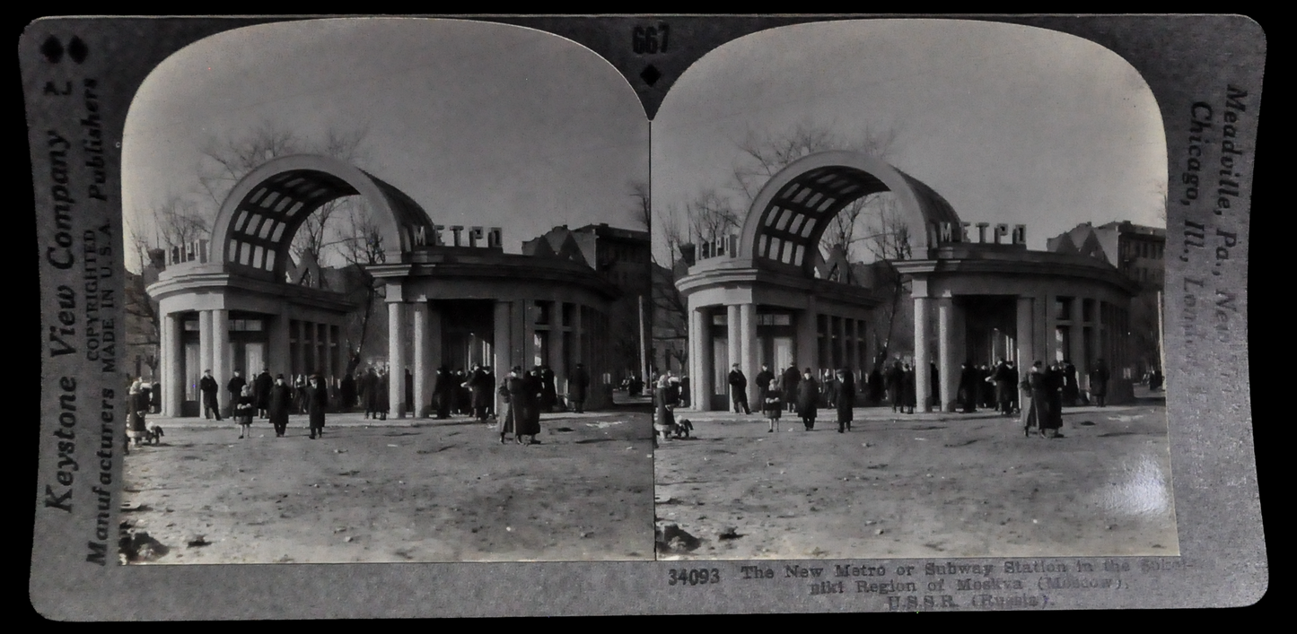 Antique Keystone Stereoview of New Soviet Metro Station, Moscow, Russia - No. 34093- 1930s Soviet Russia Subway Station Stereoview