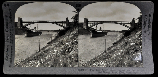 Antique Keystone Stereoview of the Kiel Ship Canal, Germany - No. 30060T - 1920s Rare World Tour Series German Canal Photo Card