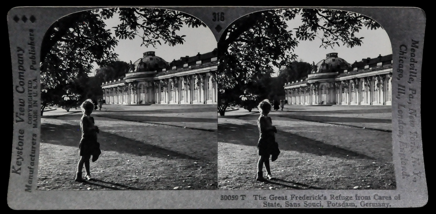 Antique Keystone Stereoview of Great Frederick's Refuge Potsdam Germany - No. 30059T - 1920s Rare World Tour Series German Castle Photo Card