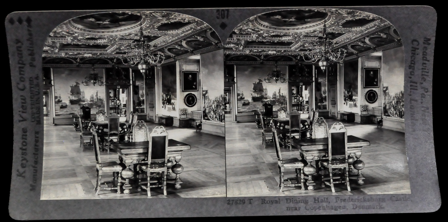 Keystone Stereoview Royal Dining Hall at Fredericksborg Castle Denmark - No. 27829T - 1930s World Tour Series Copenhagen Castle Photo Card