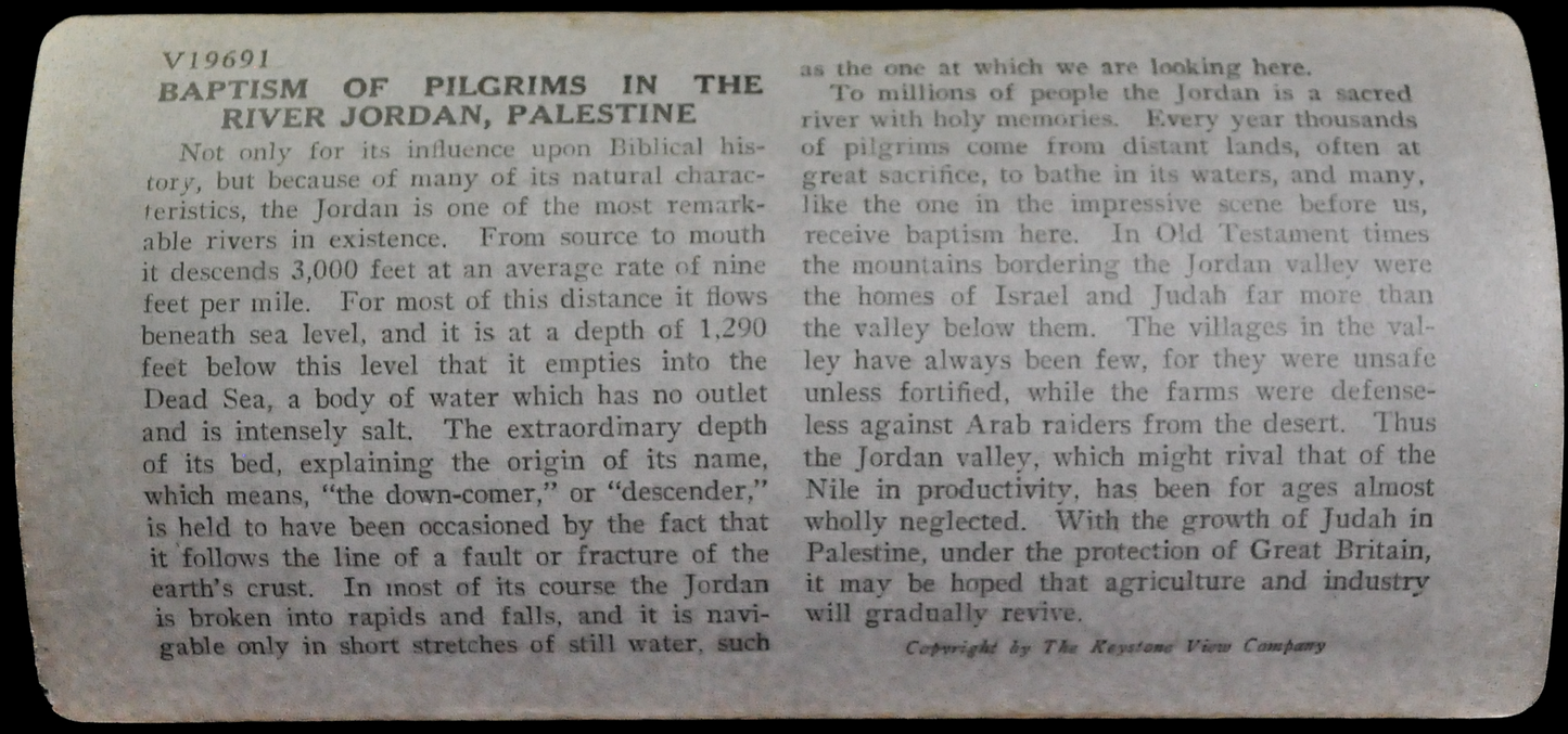Antique Keystone Stereoview of Pilgrim Baptism in River Jordan, Palestine - No. V19691T - 1930s Rarer World Tour Series Palestine Photo Card