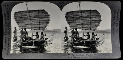 Antique Keystone Stereoview of New Guinea Natives Sailing in South Pacific - No. 24201T - 1920s World Tour Series New Guinea Photo Card