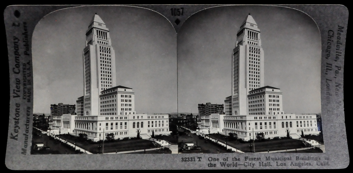 Antique Keystone Stereoview of Los Angeles City Hall in California - No. 32331T - 1920s World Tour Series LA City Hall Building Photo Card