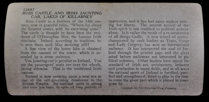 Antique Keystone Stereoview of Ross Castle and Irish Jaunting Car in Lakes of Killarney - V12687 - 1920s Historic Ireland Castle Stereoview