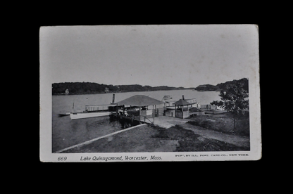 1900s Lake Quinsigamond, Worcester, Massachusetts Postcard - Unsent/Blank - Antique Black and White Lithograph MA Lake Postcard