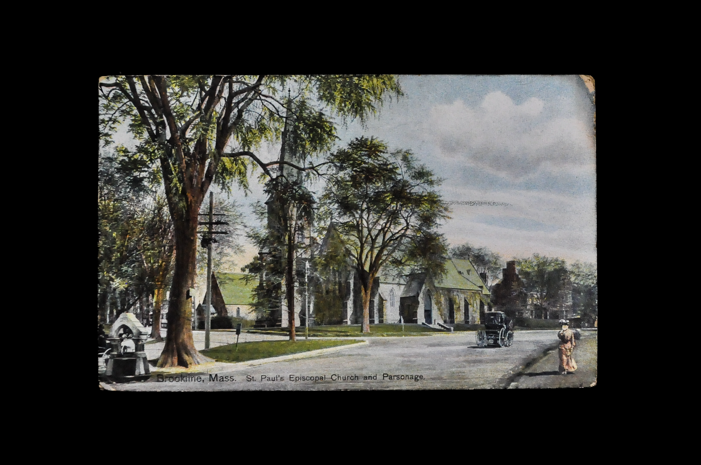 1910 St. Paul's Episcopal Church, Brookline, MA Postcard - Postmarked/Sent - Antique Chromo Lithograph Massachusetts Church Postcard
