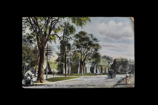 1910 St. Paul's Episcopal Church, Brookline, MA Postcard - Postmarked/Sent - Antique Chromo Lithograph Massachusetts Church Postcard