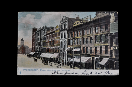 1905 Main Street from Front Street, Worcester, Massachusetts Postcard - Postmarked/Sent - Antique Chromo Lithograph MA Main Street Postcard