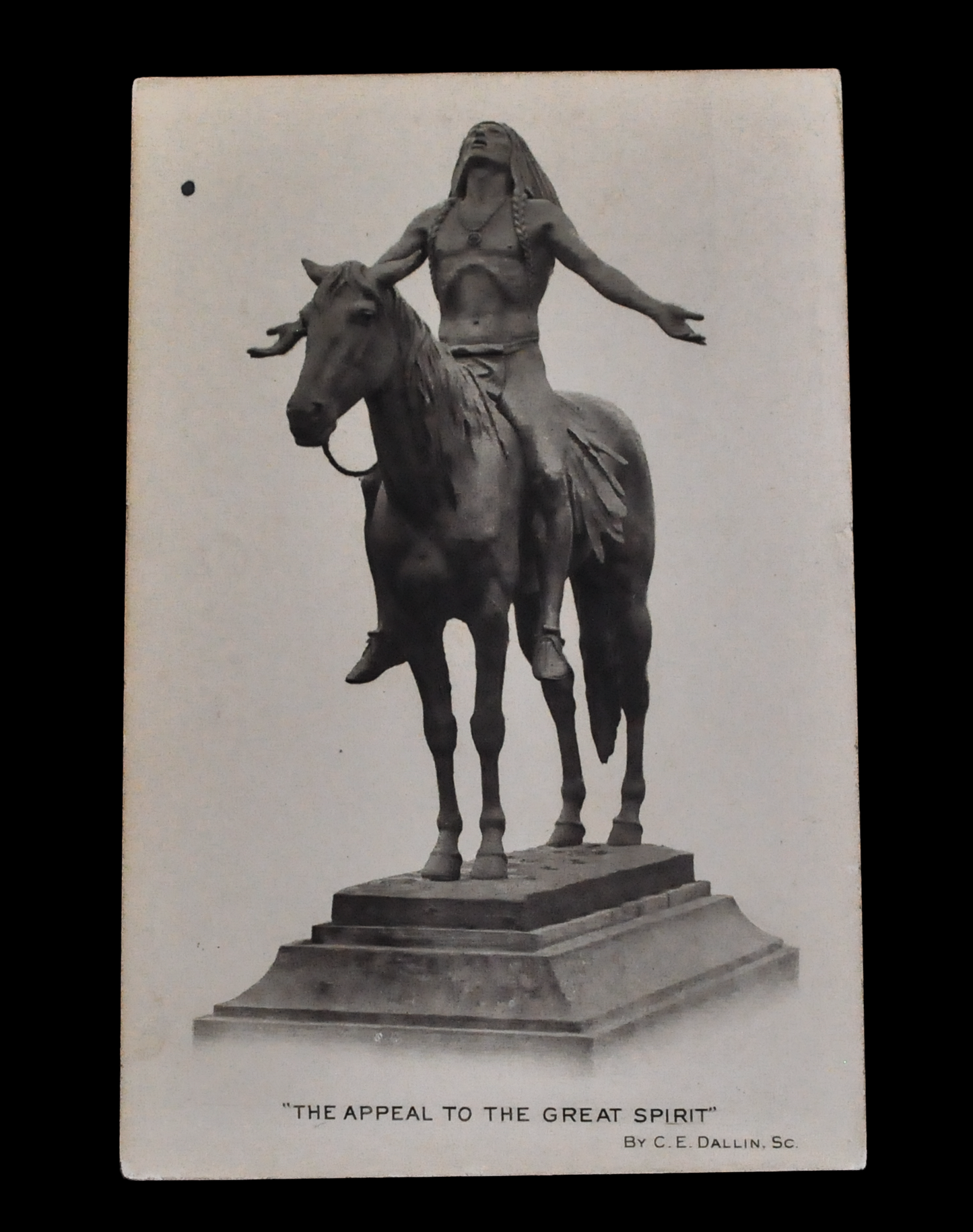 1910s Appeal to the Great Spirit Statue Postcard - Museum of Fine Arts Boston - Antique MA Native American and Horse Statue Postcard