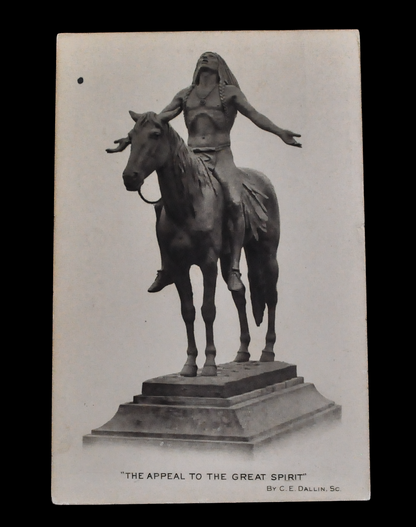 1910s Appeal to the Great Spirit Statue Postcard - Museum of Fine Arts Boston - Antique MA Native American and Horse Statue Postcard