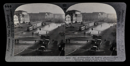 Antique Keystone Stereoview of New Kolkhozny Square, Moscow, USSR - No. 34000 - 1930s Photo of Soviet Russia Stereoview