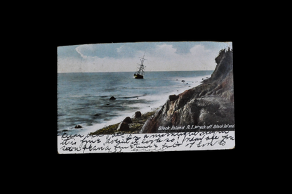1906 Shipwreck Off Block Island, RI Postcard - Postmarked/Sent - Antique Chromo Lithograph Rhode Island Ship Postcard