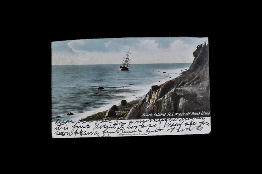 1906 Shipwreck Off Block Island, RI Postcard - Postmarked/Sent - Antique Chromo Lithograph Rhode Island Ship Postcard