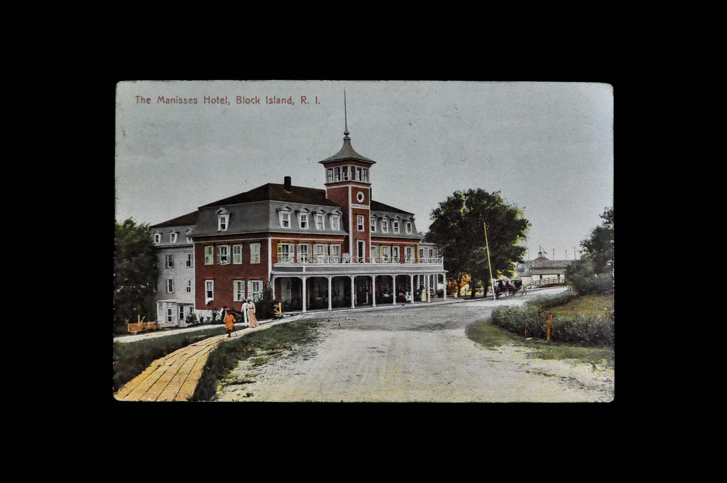 1910 Manisses Hotel, Block Island, Rhode Island Postcard - Postmarked/Sent - Antique Chromo Lithograph RI Hotel Postcard