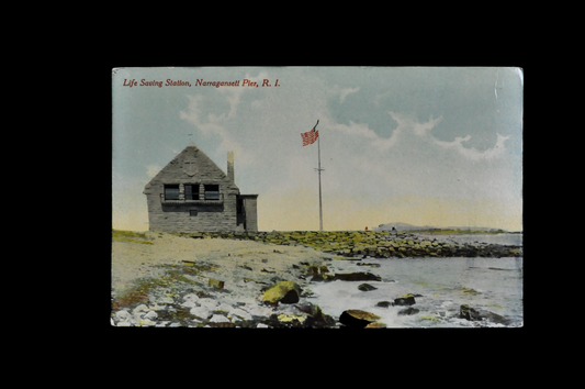 1910s Life Saving Station, Narragansett Pier, Rhode Island Postcard - Blank and Unposted - Antique Chromo Lithograph RI Hospital Postcard