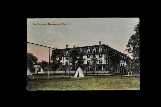 1910s The European, Narragansett Pier, Rhode Island Postcard - Blank and Unposted - Antique Chromo Lithograph RI Hotel Postcard
