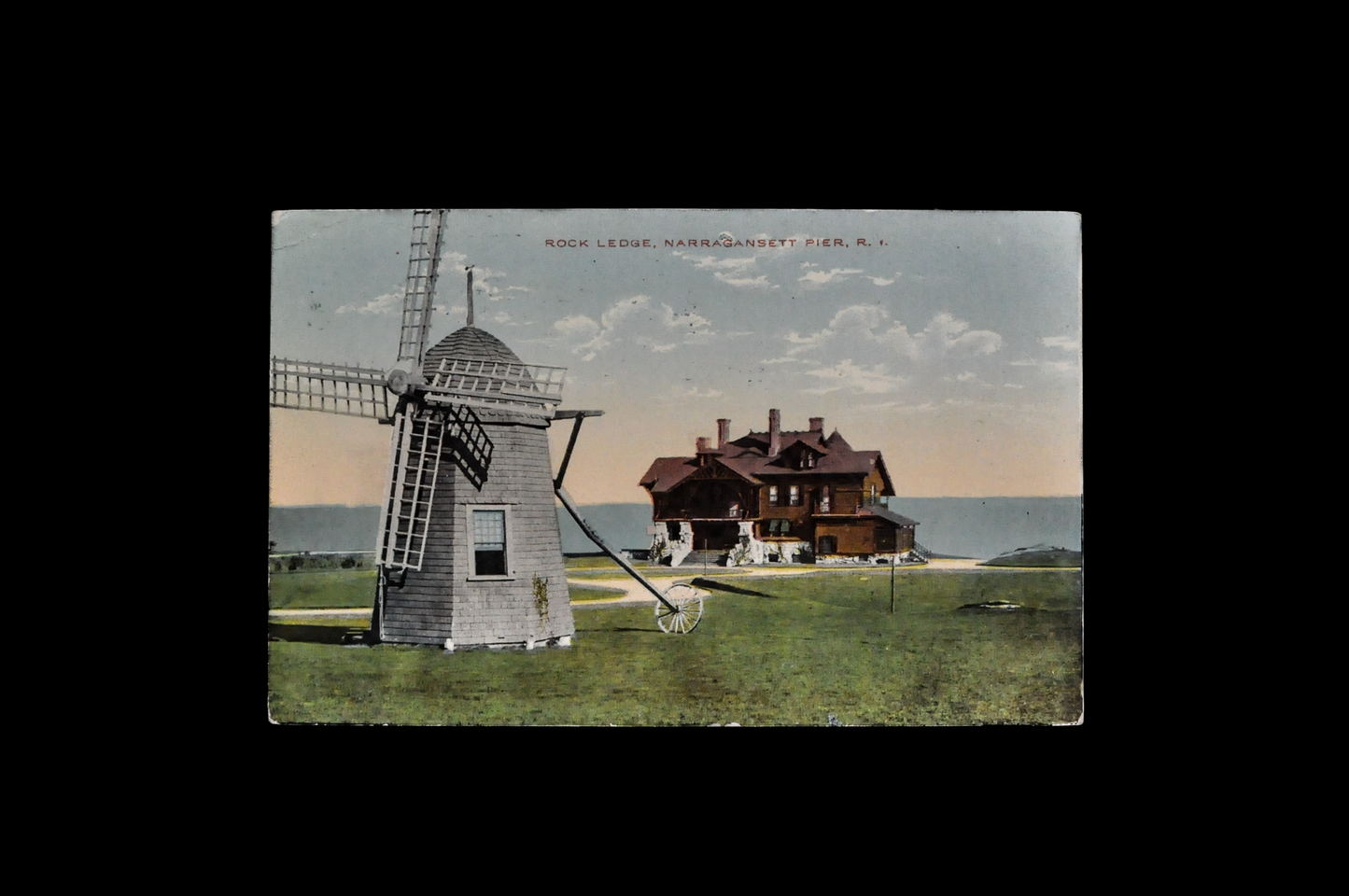 1912 Rock Ledge Narragansett Pier Rhode Island Postcard - Postmarked and Stamped 1912 - Antique Chromo Lithograph Windmill Pier RI Postcard