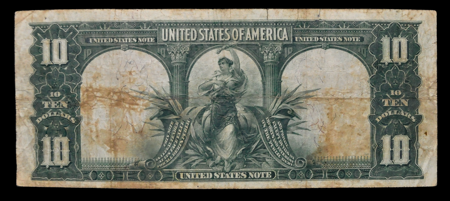 1901 US Legal Tender 10 Dollar Bison Note - RARE Parker/Burke Signed - Palindrome Serial - 1901 Large Red Seal Ten Dollar Note - Fr#119