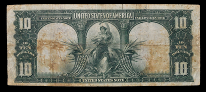 1901 US Legal Tender 10 Dollar Bison Note - RARE Parker/Burke Signed - Palindrome Serial - 1901 Large Red Seal Ten Dollar Note - Fr#119
