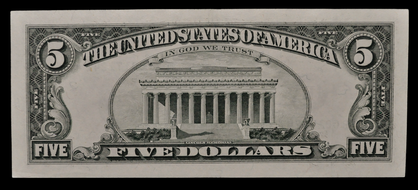 1995 US Federal Reserve 5 Dollar Star Note - Low Serial Number - New York (B) Issue - 1995 Green Seal Five Dollar Star Note - Fr.1984-B*