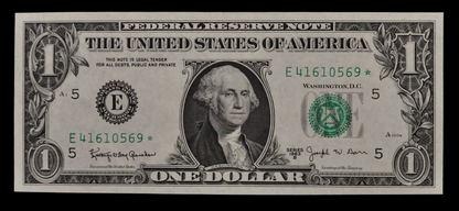 1963-B Federal Reserve 1 Dollar Star Note - Rarer Barr Signature - Uncirculated (UNC) - 1963B One Dollar Green Seal Star Note - Fr#1902-E*