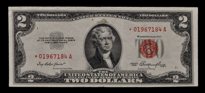 1953 STAR Legal Tender 2 Dollar Note - Choice Extremely Fine (XF+) - 1953 Red Seal Two Dollar U.S. Star Note - Fr#1509*
