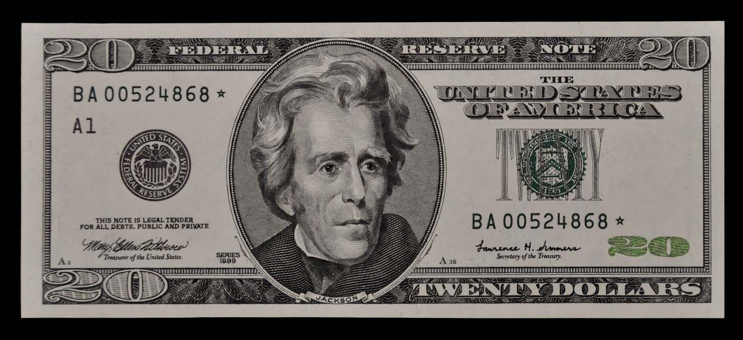 1999 U.S. Low Serial Number 20 Dollar Star Note - Uncirculated (UNC) - 1999 Twenty Dollar Star Note - Fr.2085-A*