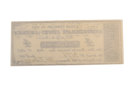 1863 Confederate 4 Dollars on 100 Dollar Bond Loan Coupon - C.S. Loan of Feb. 20th, 1863 - Rarer Civil War Era Confederacy Loan Coupon