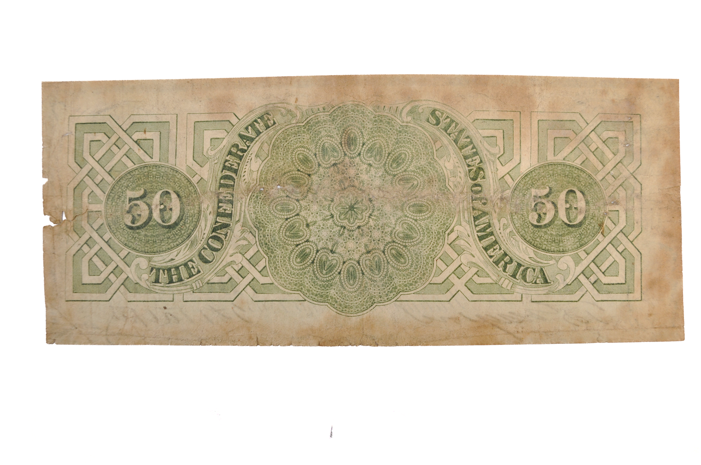 1863 Confederate States of America 50 Dollar Note - First Issue, Green - Choice Fine (F+) - 1863 Confederacy Fifty Dollar Note - T-57/CS-57