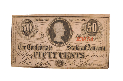 1863 Confederate States 50 Cent Fractional Currency - VF (Very Fine) - Red Serial Number - 1863 Confederacy Fifty Cents Note - T.63/CS.63