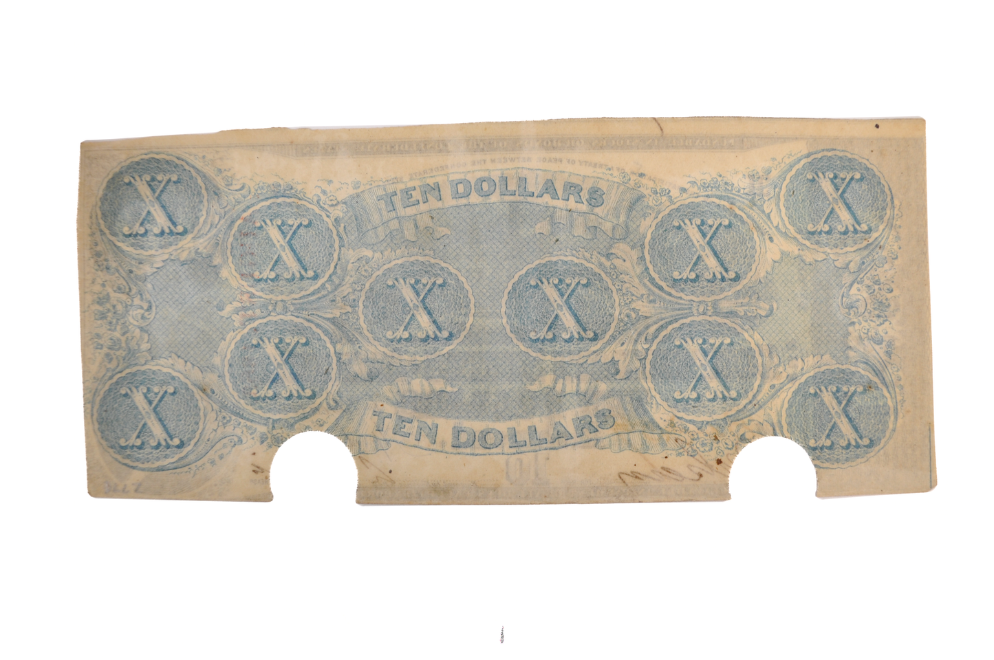 1863 Confederate States of America 10 Dollar Note - Almost Uncirculated, Cancelled - 1863 Confederacy Ten Dollars Obsolete Note - T-59/CS-59