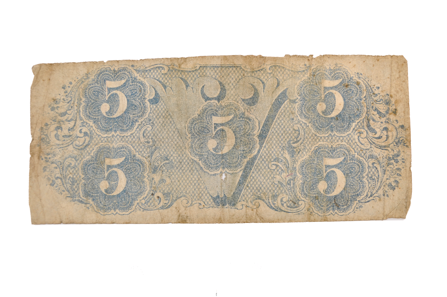 1863 Confederate States 5 Dollar Note - Scarce Early Issue - Choice Fine (F+) - 1863 Confederacy Five Dollars Note - T-60 / CS-60