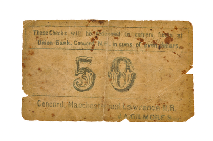 1862 Concord, Manchester & Lawrence Railroad 50 Cents Scrip - Nov 1st, 1862 - Rare Civil War New Hampshire Railroad Obsolete Fifty Cent Note
