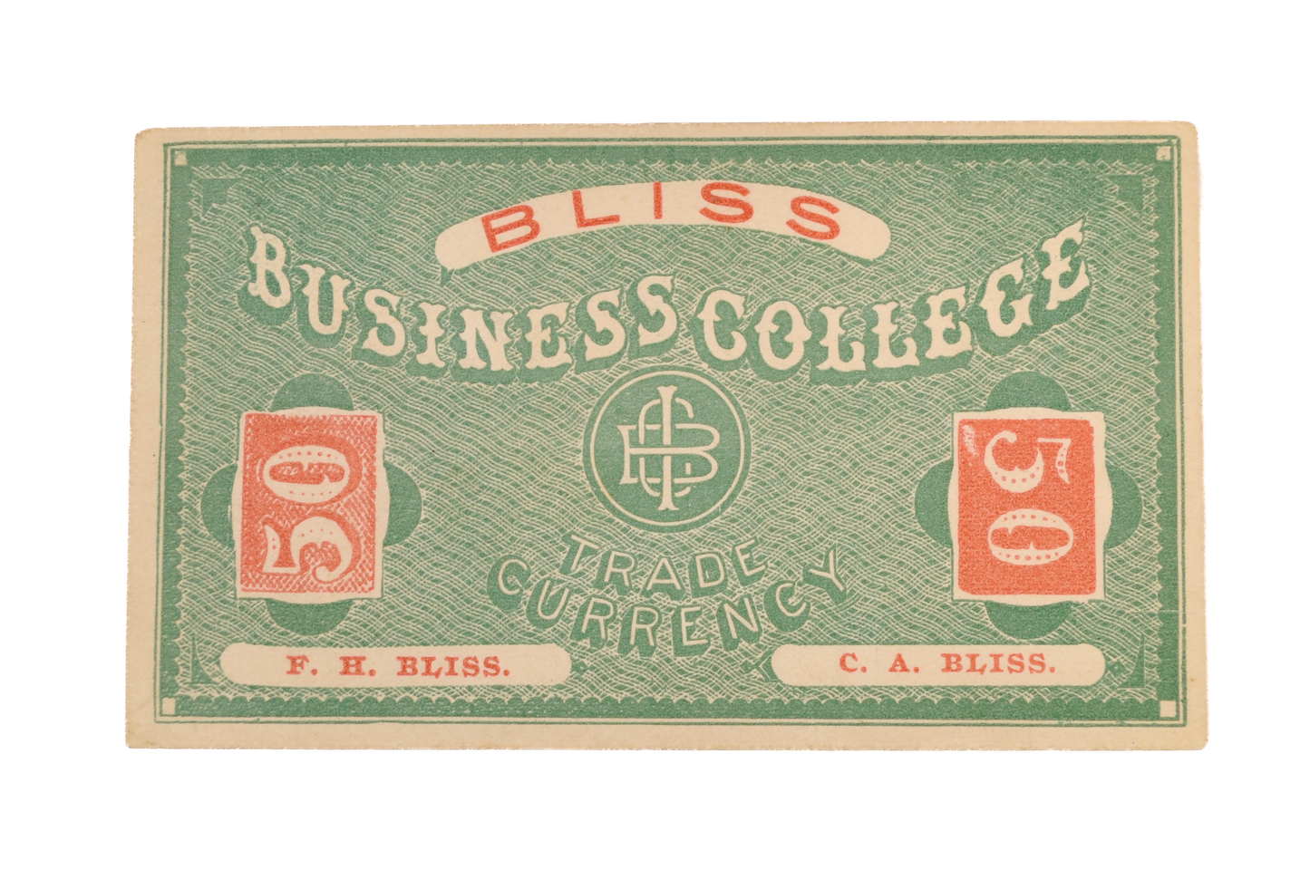 1890s Bliss Business College Currency 50 Cents Note - Keene, NH - Uncirculated (UNC) - Bliss Business College Fifty Cents Trade Currency