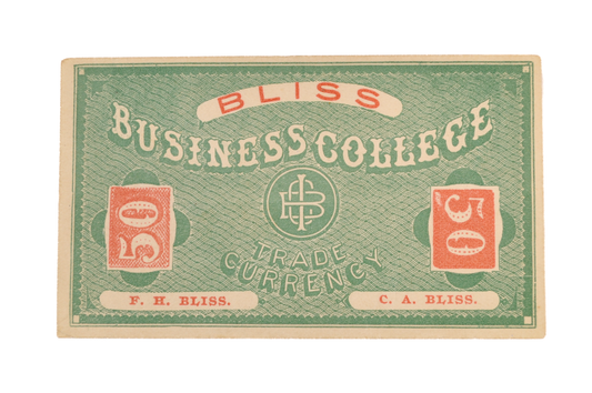 1890s Bliss Business College Currency 50 Cents Note - Keene, NH - Uncirculated (UNC) - Bliss Business College Fifty Cents Trade Currency