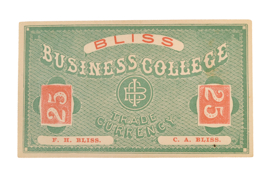 1890s N.D. Bliss Business College Currency 25 Cents Note - Keene, NH - Uncirculated (UNC) - Bliss Business College Twenty Five Cents Note