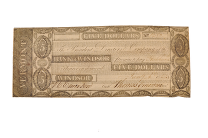 1833-34 Bank of Windsor 5 Dollar Vermont Obsolete Note - Extremely Fine (XF) - 1833/1834 Windsor Vermont Five Dollars Obsolete Banknote