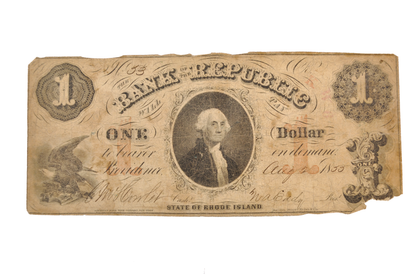 1855 Bank of the Republic 1 Dollar Rhode Island Obsolete Note - Very Good (VG) - 1855 RI Republic Bank One Dollar Obsolete Note