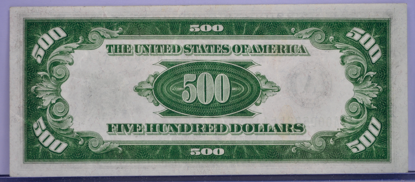 1934 500 Dollar Federal Reserve Note - Dark Green Seal (DGS) - Boston (A) - Only 56,628 Printed! - 1934 Five Hundred Dollar Note - Fr#2201-A