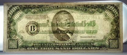 1934 1000 Dollar Federal Reserve Note - New York (B) - Choice VF, Pinholes - Rare 1934 One Thousand Dollar Note - Fr.2211-B